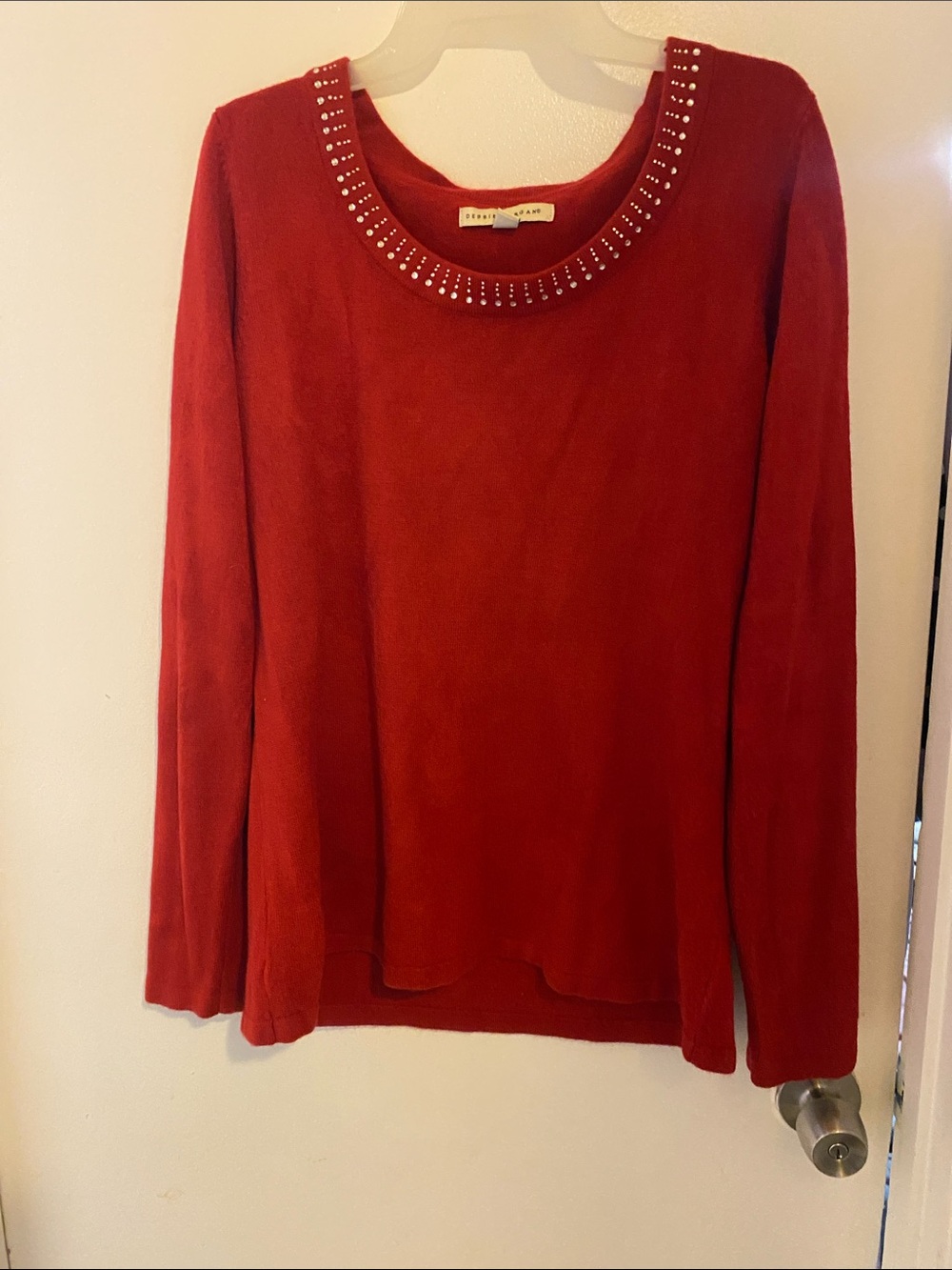 Talbots Red Crewneck Sweater with Rhinestone Trim